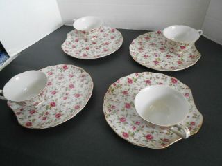 Vintage Lefton China Rose Chintz Snack Plate And Cup Set