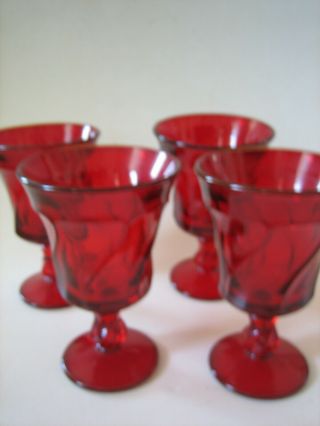 4 Vintage Jamestown Fostoria Ruby Red Stemmed Drinking Water Glasses Tumblers