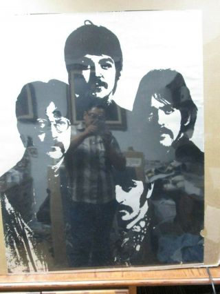 Vintage Velvet Black Light Poster Flocked The Beatles Inv G4604