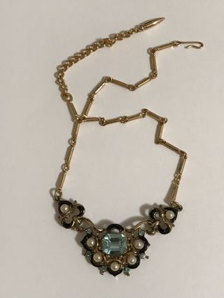 Vintage Gorgeous Rhinestone Pearl Coro Enamel Flower Necklace