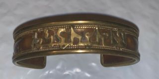 Vintage Egyptian Copper And Brass Cuff Bracelet Hieroglyphics Silver Tone Accent