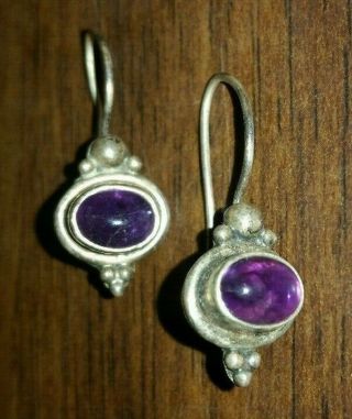 Vintage Sterling Silver And Amethyst Cabochon Earrings