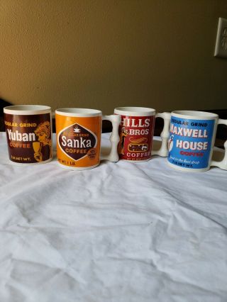 Vintage Coffee Mugs Set Of 4 Yuban Sanka Hills Bros Maxwell House