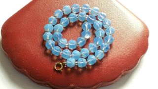 Czech Vintage Art Deco Blue Vaseline Faceted Glass Bead Necklace