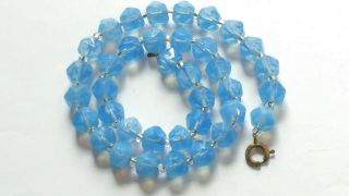 Czech Vintage Art Deco Blue Vaseline Faceted Glass Bead Necklace 2