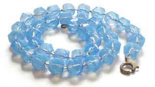 Czech Vintage Art Deco Blue Vaseline Faceted Glass Bead Necklace 3