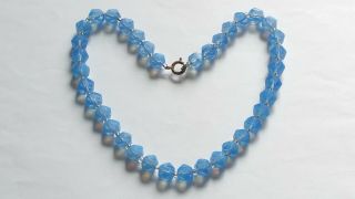 Czech Vintage Art Deco Blue Vaseline Faceted Glass Bead Necklace 5
