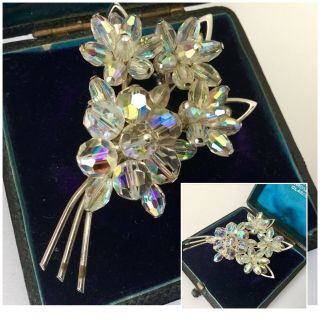 Vintage Jewellery Stunning Large Aurora Borealis Crystal Flower Spray Brooch Pin