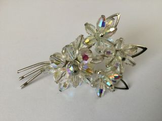 Vintage Jewellery Stunning Large Aurora Borealis Crystal Flower Spray Brooch Pin 2