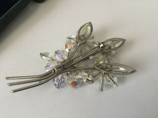 Vintage Jewellery Stunning Large Aurora Borealis Crystal Flower Spray Brooch Pin 3