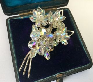 Vintage Jewellery Stunning Large Aurora Borealis Crystal Flower Spray Brooch Pin 4