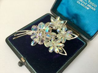Vintage Jewellery Stunning Large Aurora Borealis Crystal Flower Spray Brooch Pin 5