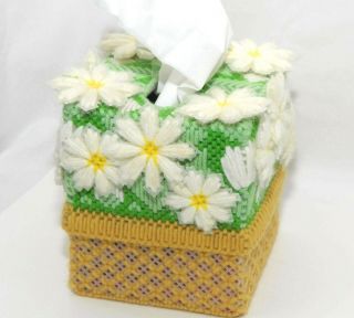 Tissue Box Cover Holder Handmade Vintage Spring Decor Floral Daisy Flowers