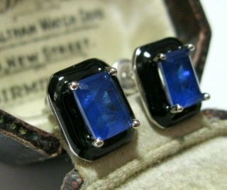 Vintage Style Art Deco Sterling Silver Sapphire Blue Crystal Enamel Earrings