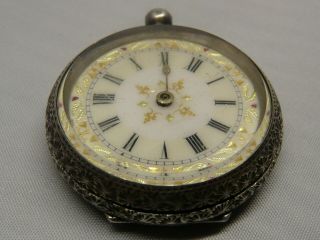 Vintage / Antique Solid Silver Pocket Watch - Mother Of Pearl,  Gold Leaf Inset