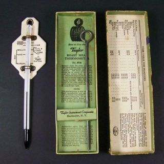 Vintage 1934 Taylor Roast Meat Thermometer Box With Skewer Instrument