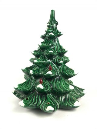 Vintage Atlantic Mold Ceramic Flocked Christmas Holiday Tree 14” X 11”