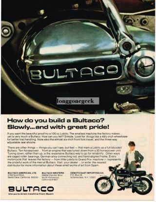 1968 Bultaco 100cc Lobito Motorcycle Vtg Print Ad