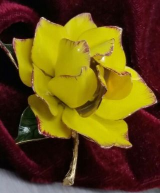 Vintage Highly 3 Dimensional Layered Petals Yellow Enamel Rose Flower Brooch Pin 2
