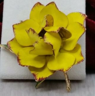 Vintage Highly 3 Dimensional Layered Petals Yellow Enamel Rose Flower Brooch Pin 3