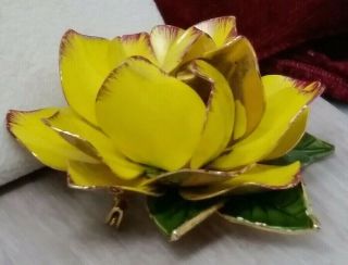 Vintage Highly 3 Dimensional Layered Petals Yellow Enamel Rose Flower Brooch Pin 7