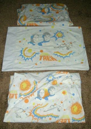 Rare Vintage 1976 Star Trek Flat Twin Size Sheet Set Flat Fitted Pillow Case