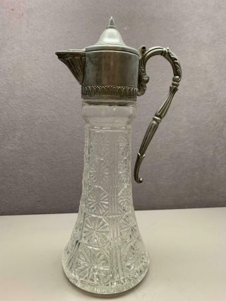 Vintage Raimond Italy Silver Plate Cut Glass Claret Jug Wine 12 " Tall Bacchus
