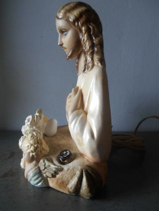 Vintage 1957 Chalkware Sacred Heart of Jesus Sculpture/Bust/TV Lamp/Night Light 4