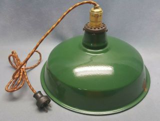 Vintage 14 " Benjamin Green Industrial Factory Porcelain Ceiling Light Lamp Shade