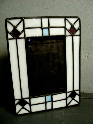 Vintage Art Deco Leaded Stained Glass Picture Frame With Easel Stand