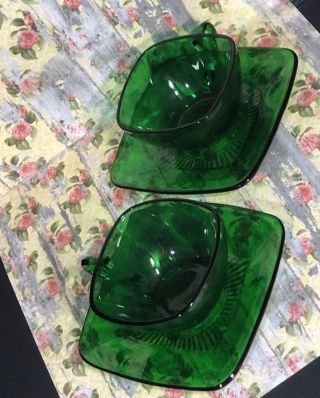 Vintage Anchor Hocking Forest Green Charm Cup And Saucer Set Of 2 Fire King EUC 4
