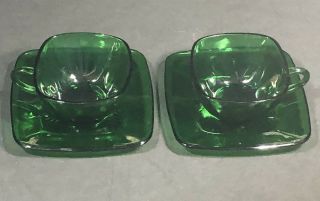 Vintage Anchor Hocking Forest Green Charm Cup And Saucer Set Of 2 Fire King EUC 5