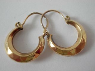 Vintage 9ct Gold Creole Faceted Earrings - Hallmarked