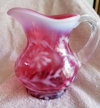 Vintage Fenton Cranberry Daisy And Fern Pitcher Handcrafted W/pure Gold - Lovely