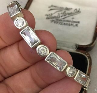 Vintage Jewellery Stunning Sterling Silver And Crystal Baguette Link Bracelet