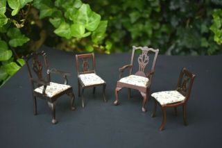 Vtg Miniature Doll House Wood Furniture Living Room Couch 2 Armchairs,  Chairs 4
