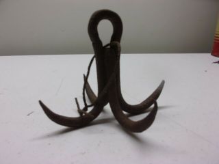 Vintage Antique Hand Forged 4 Prong Iron Hook