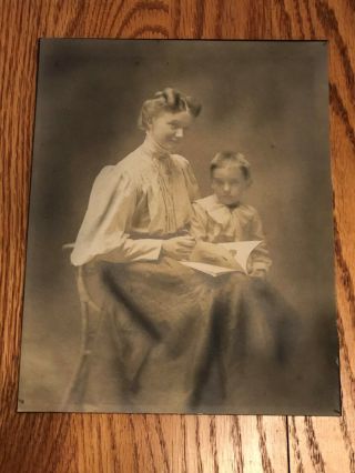 Vintage Black And White 8x10 Photo Of Woman Reading To Her Son