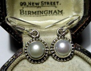 Sweet Vintage Style Jewellery Solid Silver Real Cultured Pearl Drop Earrings