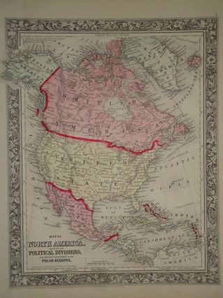 Vintage 1860 North America Map Old Antique Atlas Map 082417