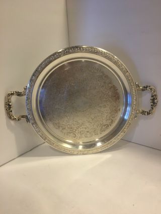 Vintage Fb Rogers Silverplate On Copper Large 12” Round Handled Tray