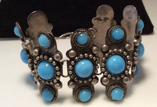 Vintage Jewellery Stunning Tibetan Wide Turquoise Cabochon Link Bracelet