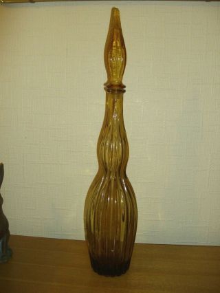 Vintage Tall Amber / Yellow Glass Decanter Genie Bottle