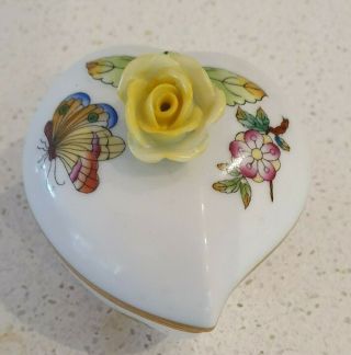 Vintage Herend Floral Heart Shape Trinket Box Hand Painted Porcelain 6004/v