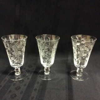 Vintage Fostoria Crystal Juice Glasses; " Heather Pattern " ; 4 7/8 " Tall; (m 4)
