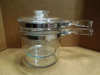 Vintage Pyrex Flameware Glass Double Boiler 3 Piece Model 6283 1 1/2 Qt