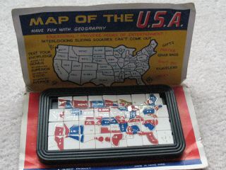 Vintage Jajaco Sliding Interlocking Squares Map Of The Usa Puzzle