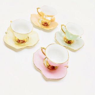 Tea Cup And Saucer Set Of 4 Multicolor Vtg