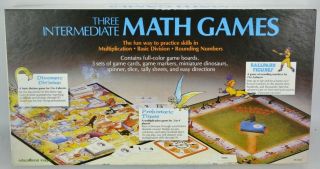 Vintage 1988 Three Intermediate Math Board Games Dinosaur Baseball Complete