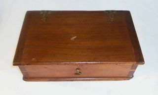 Vintage Brown Wood Box With Hinged Lid And Dovetailed Construction